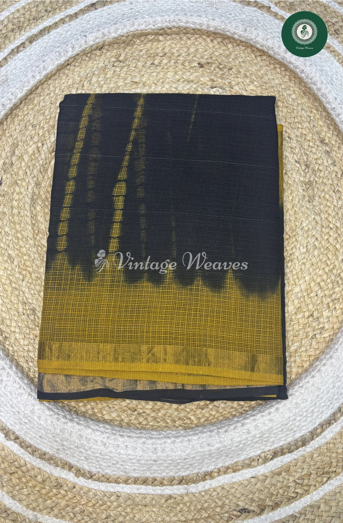 Premium Kota Cotton Saree-BlackShibori