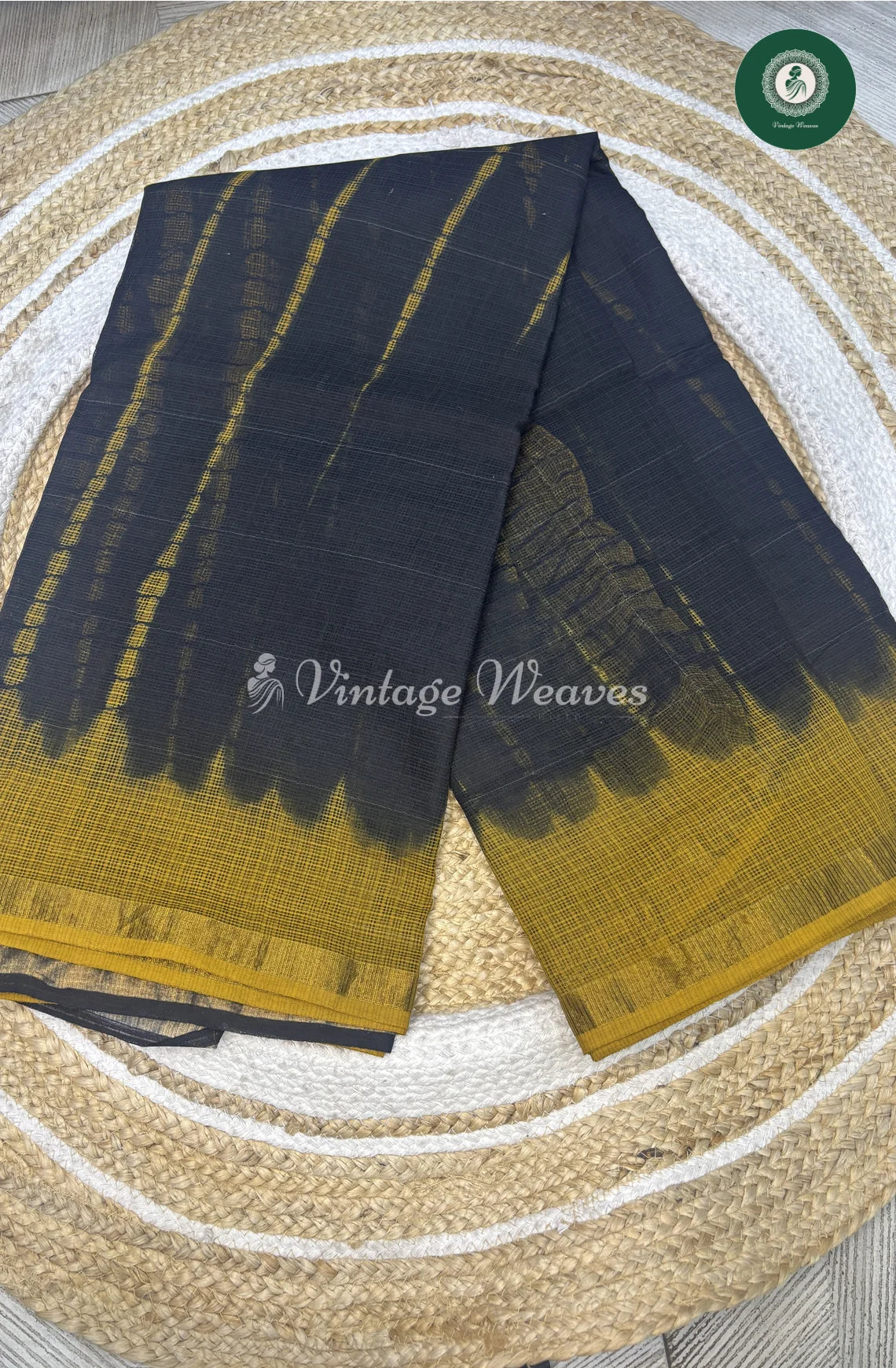 Premium Kota Cotton Saree-BlackShibori