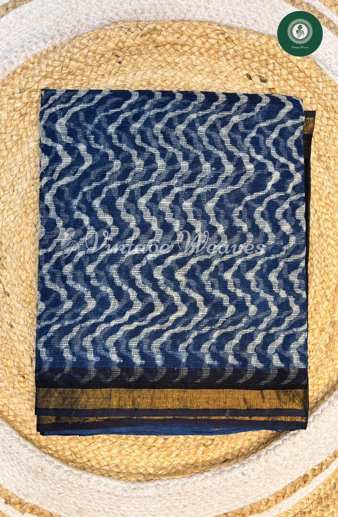 Premium Kota Cotton Saree-Black with Blue