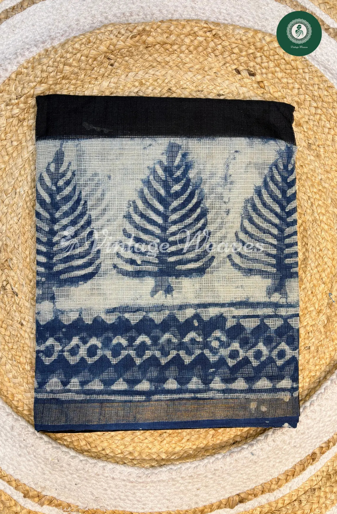 Premium Kota Cotton Saree-Black with Blue1