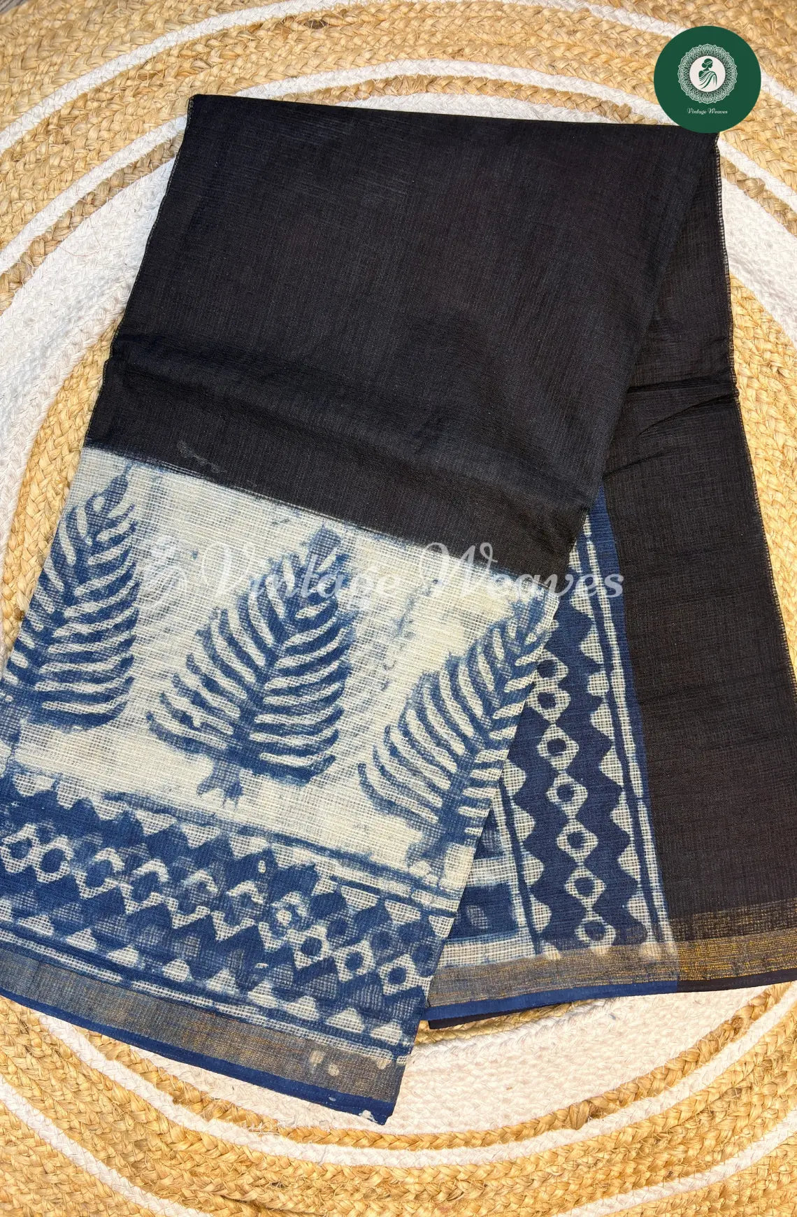 Premium Kota Cotton Saree-Black with Blue1