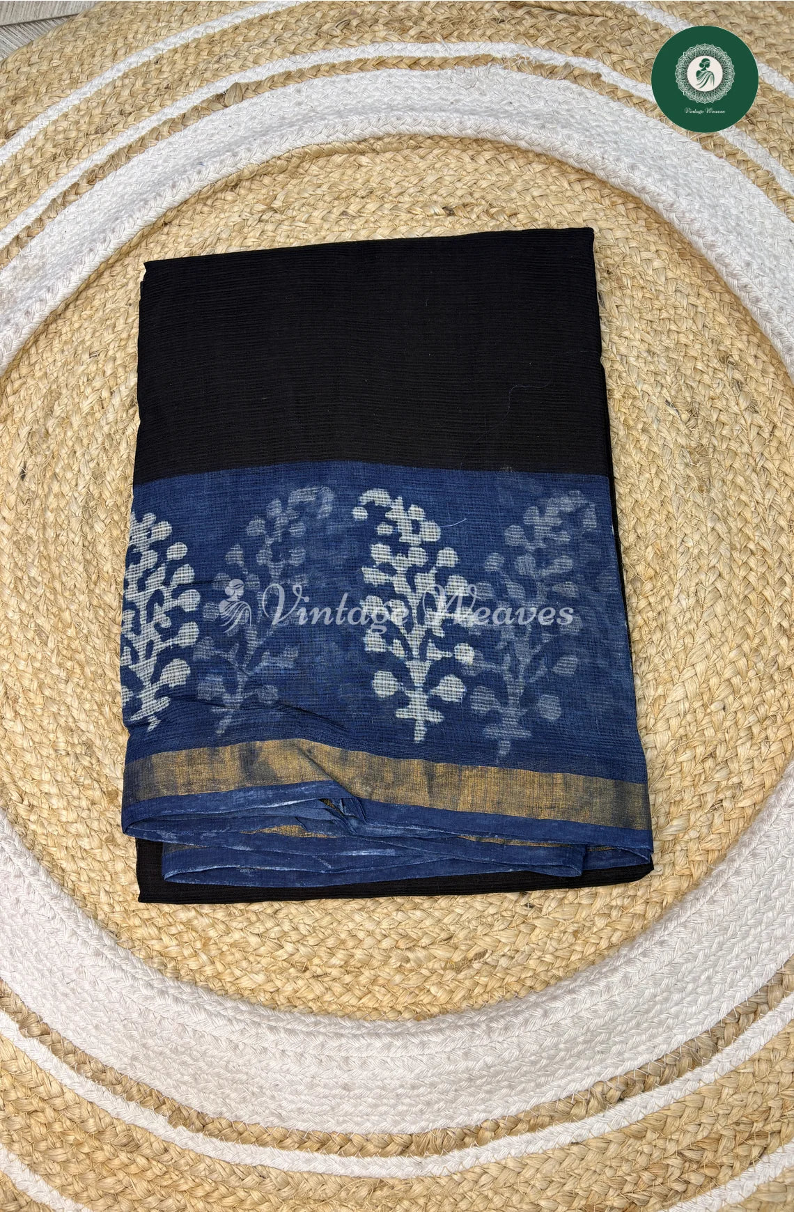 Premium Kota Cotton Saree-BlackwithBlue
