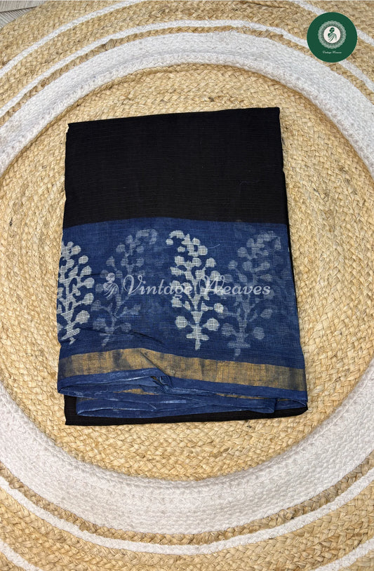 Premium Kota Cotton Saree-BlackwithBlue