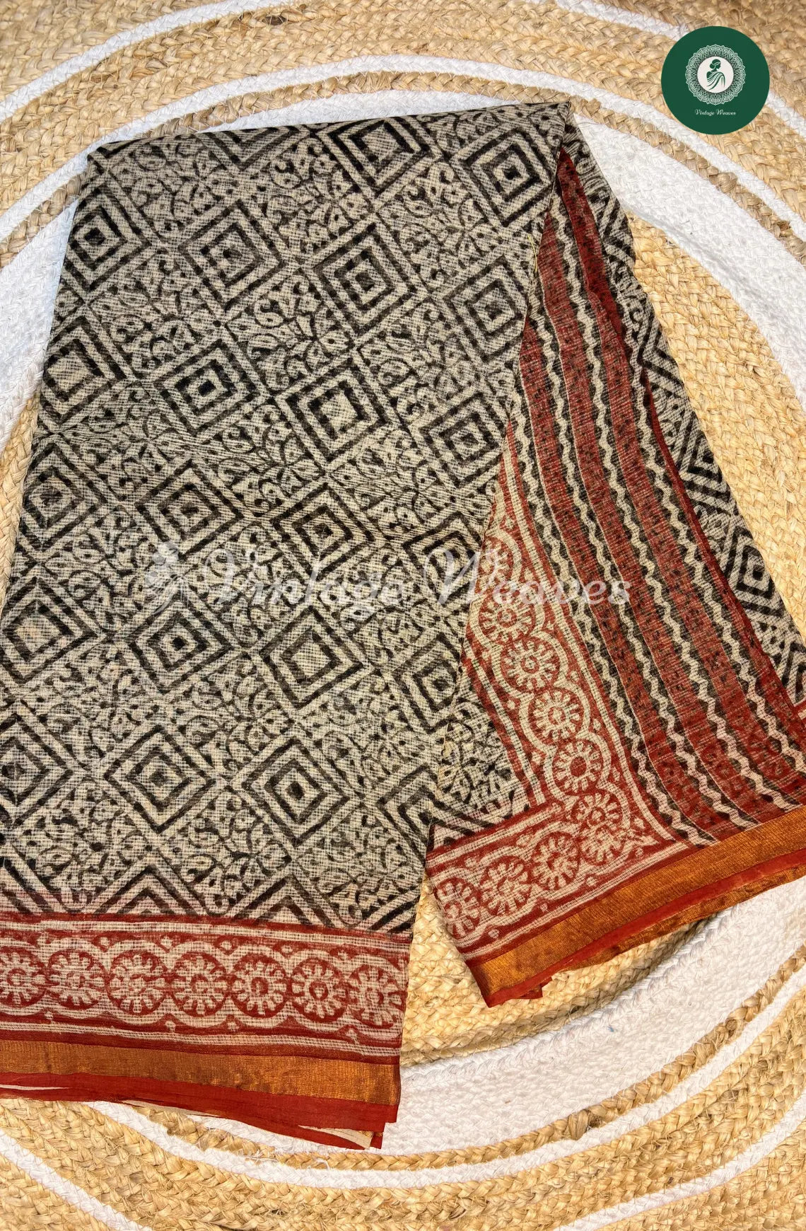 Premium Kota Cotton Saree-Black with Red1
