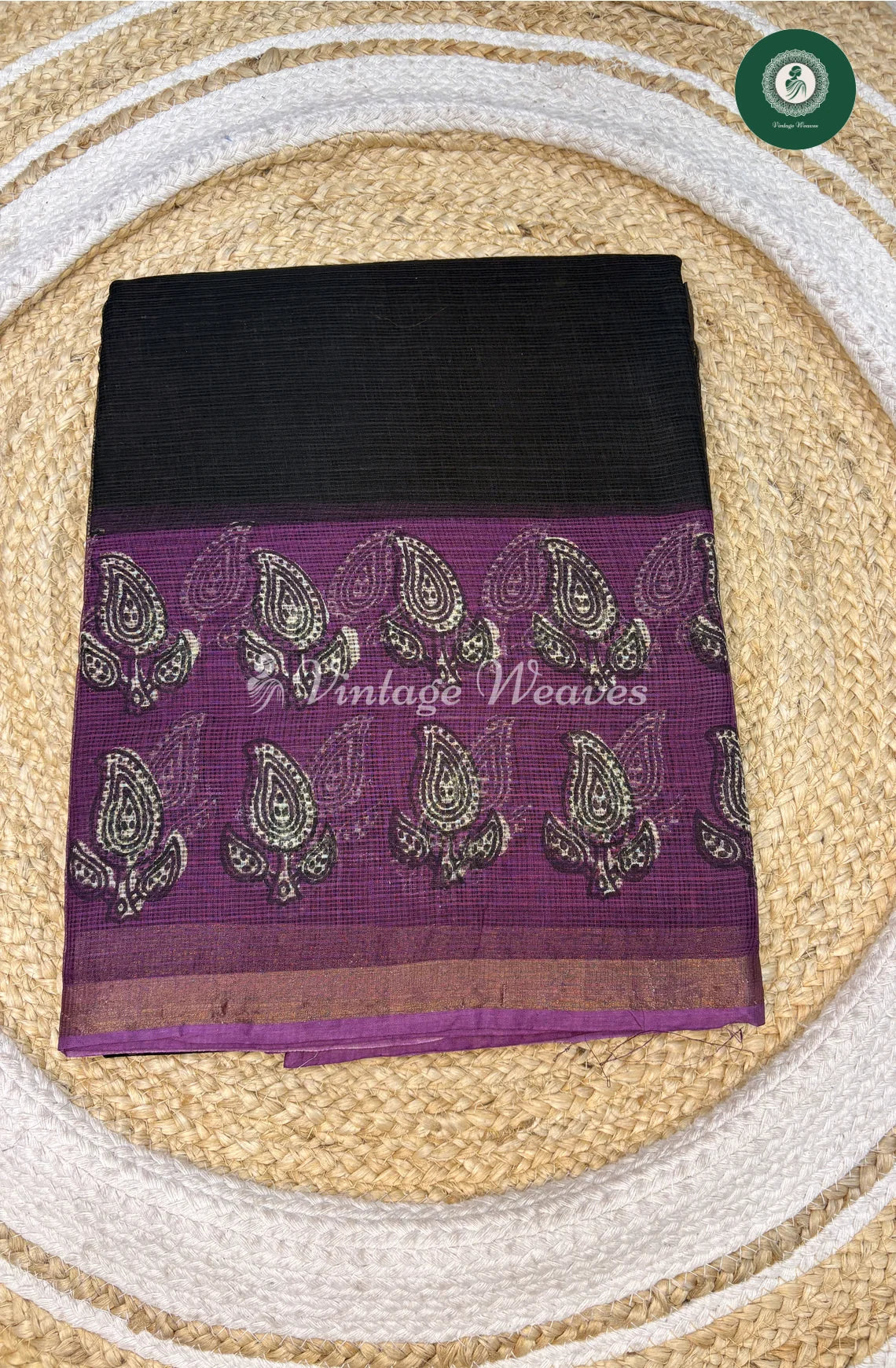 Premium Kota Cotton Saree-Blackwithpurple