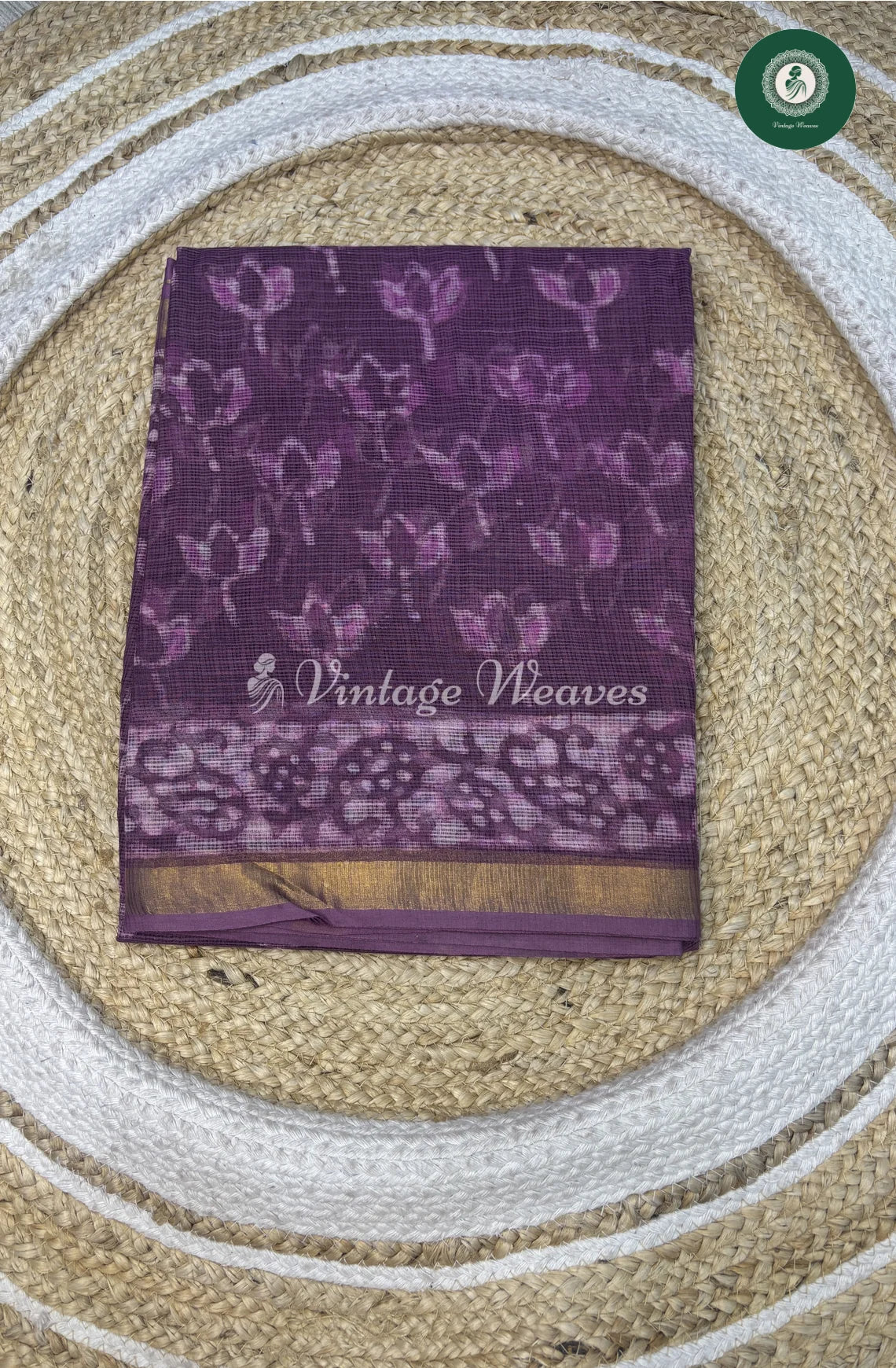 Premium Kota Cotton Saree-FlowerPurple