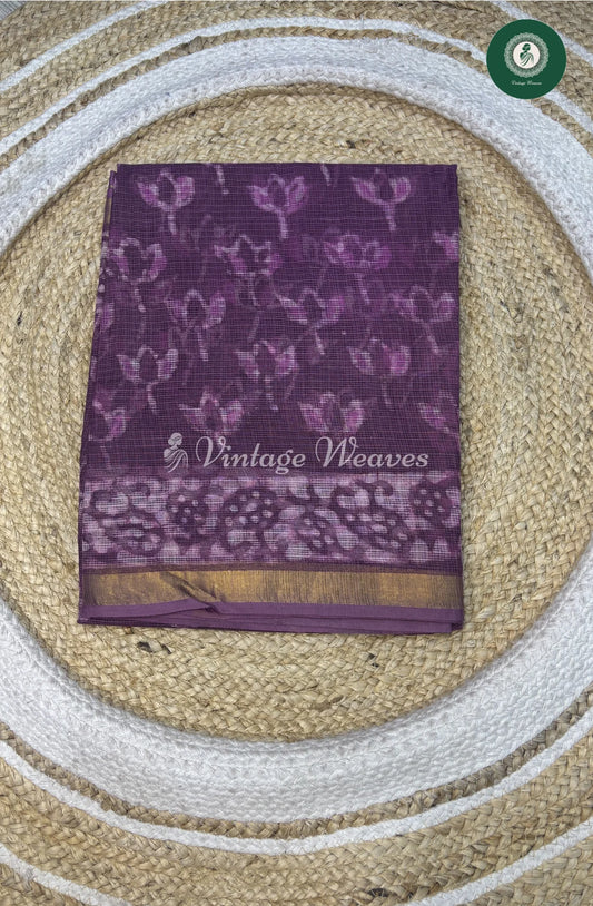 Premium Kota Cotton Saree-FlowerPurple