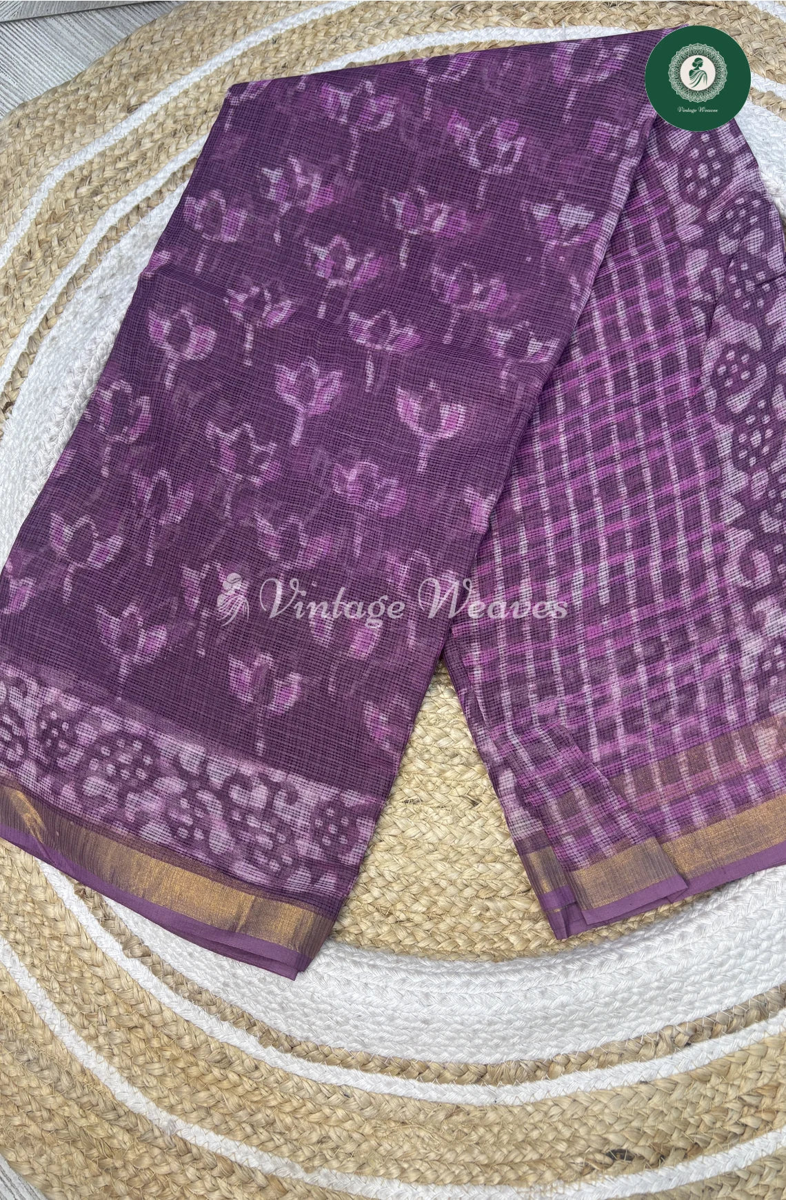 Premium Kota Cotton Saree-FlowerPurple