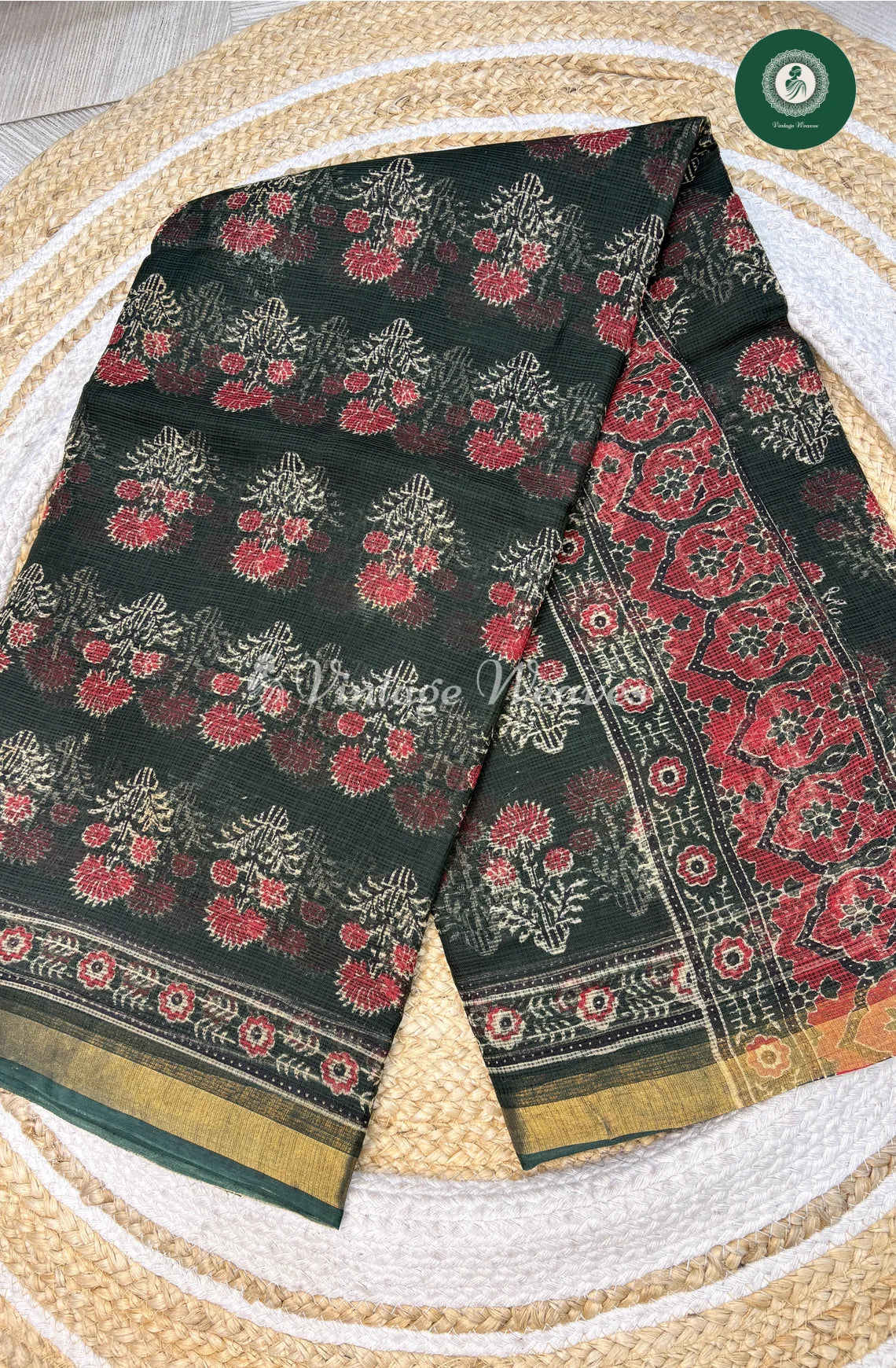 Premium Kota Cotton Saree-GreenFlower