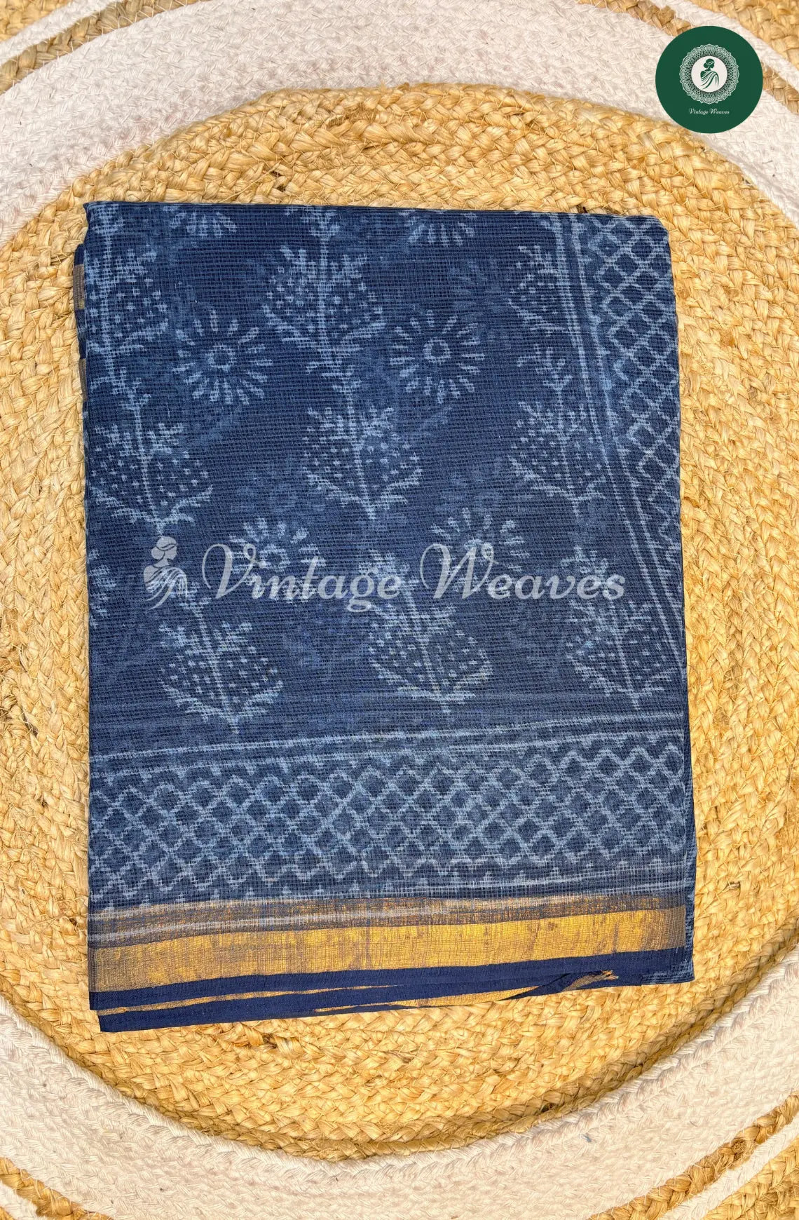 Premium Kota Cotton Saree-InkBlue1