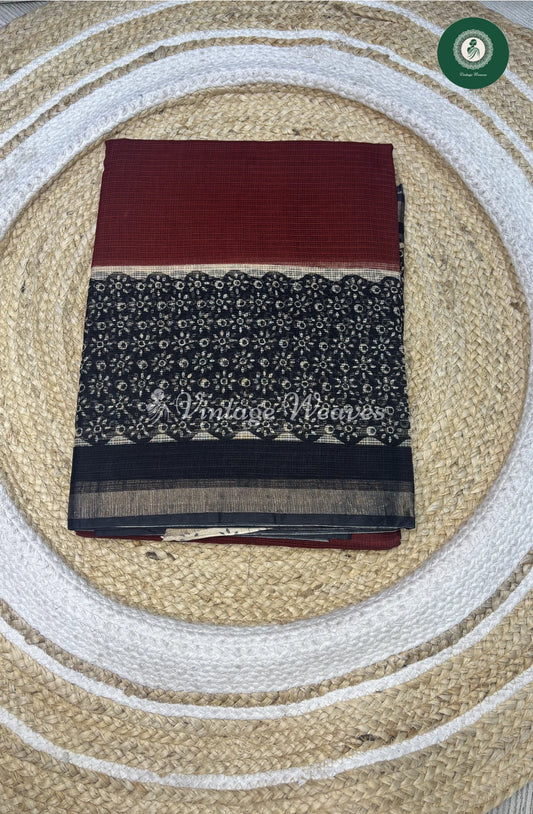 Premium Kota Cotton Saree-RedwithBlack