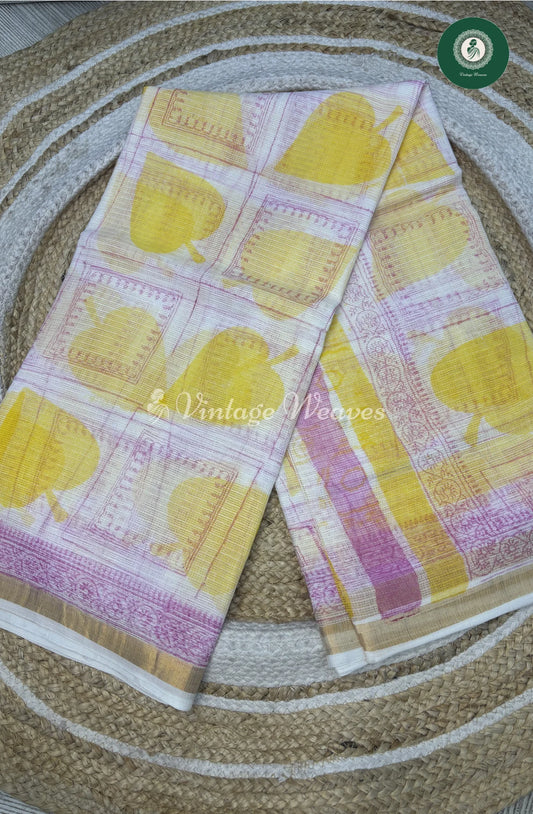 Premium Kota Cotton Saree-WhiteHeartyellow