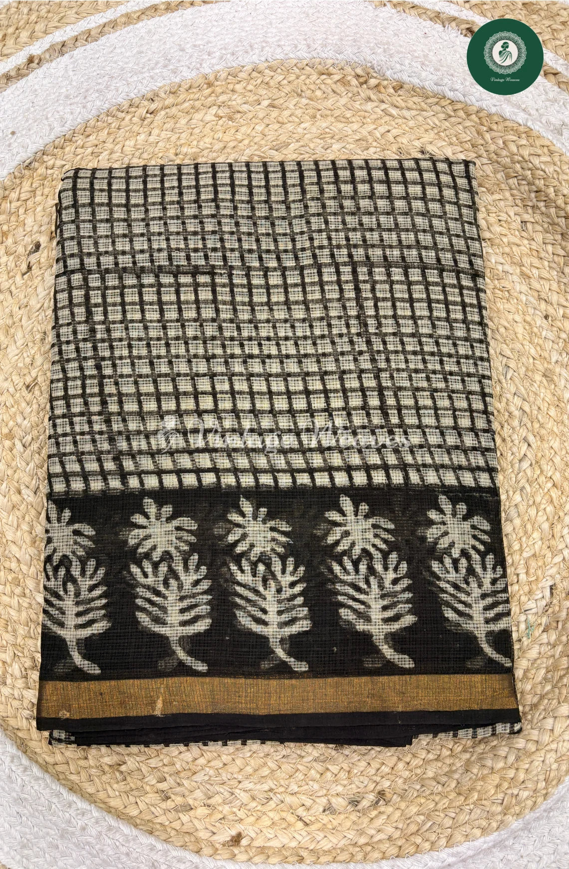 Premium Kota Cotton Saree Checked-Black