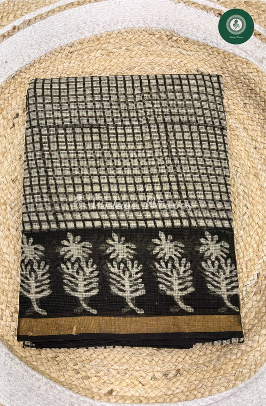 Premium Kota Cotton Saree Checked-Black