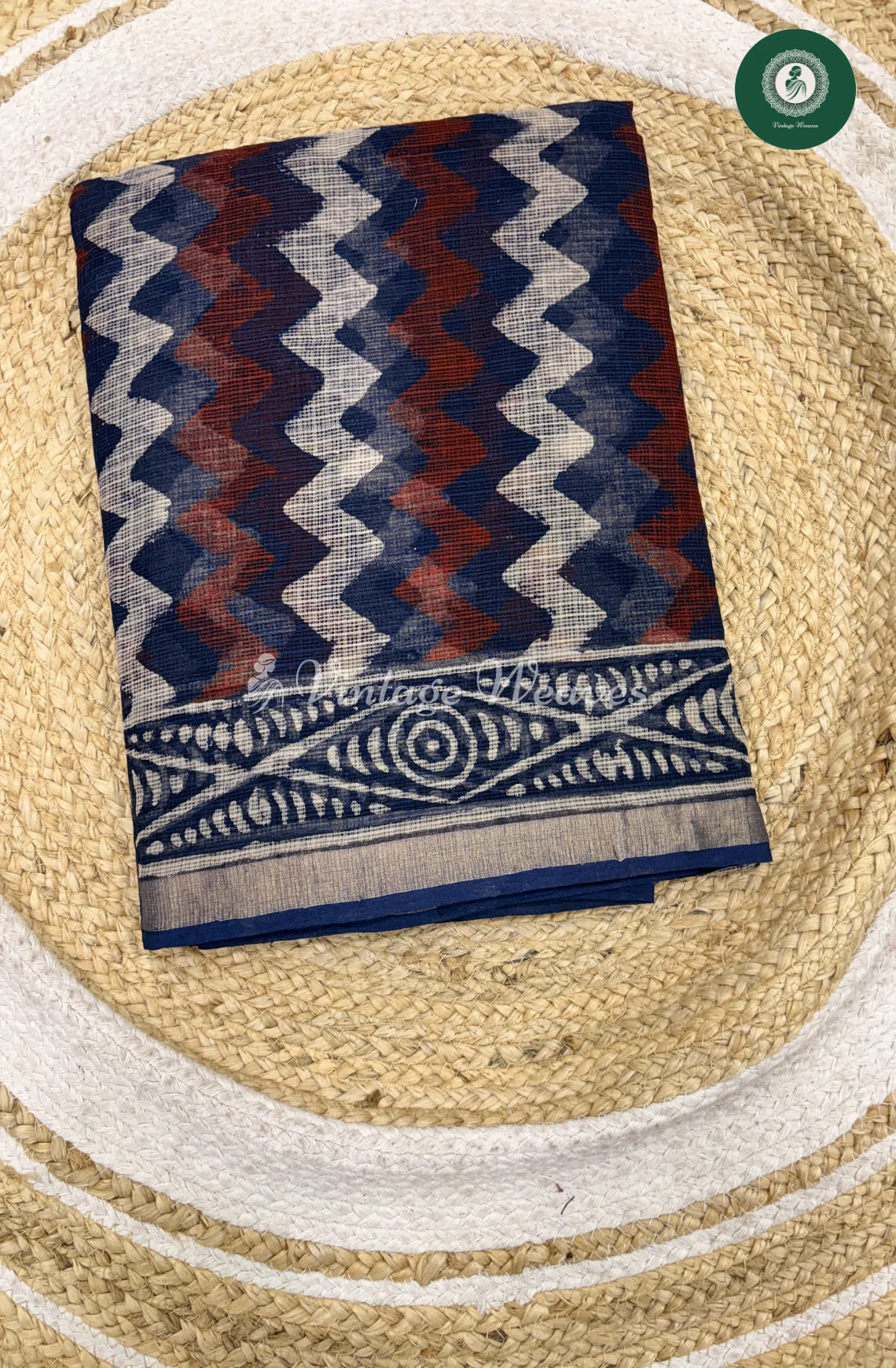 Premium Kota Cotton Saree ZigZag-Blue