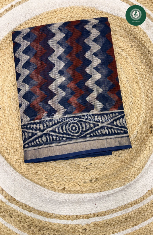 Premium Kota Cotton Saree ZigZag-Blue