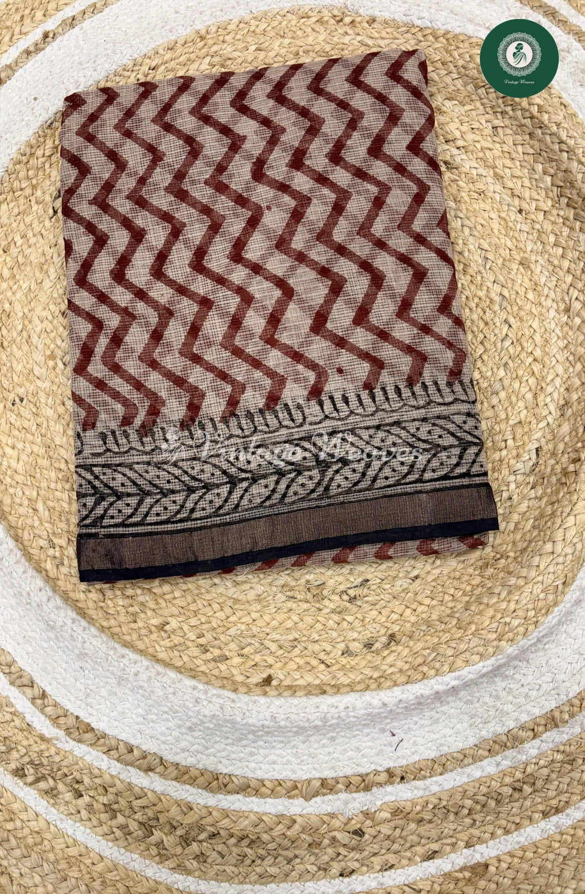 Premium Kota Cotton Saree ZigZag-Marron
