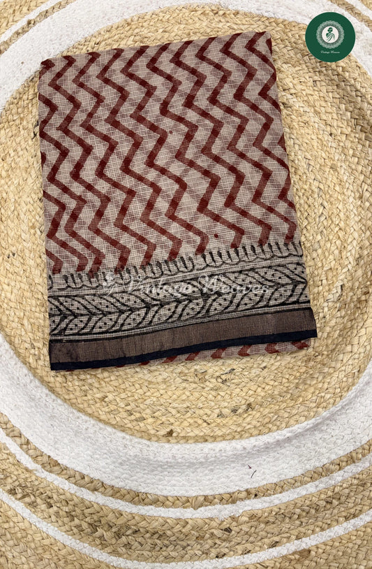 Premium Kota Cotton Saree ZigZag-Marron