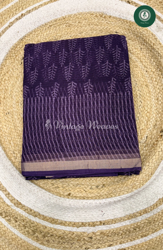 Premium Kota Cotton Saree leaf-Purple