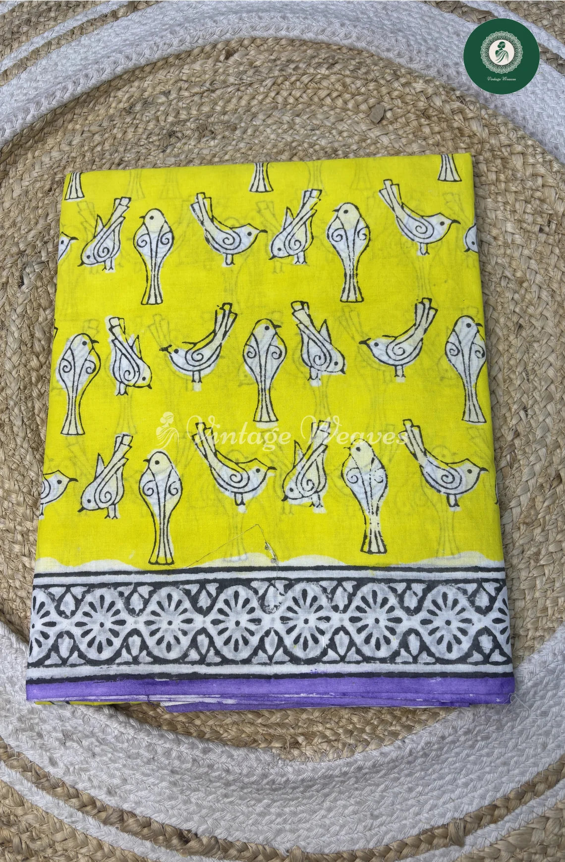 Premium MulCotton Saree-Yellow bird