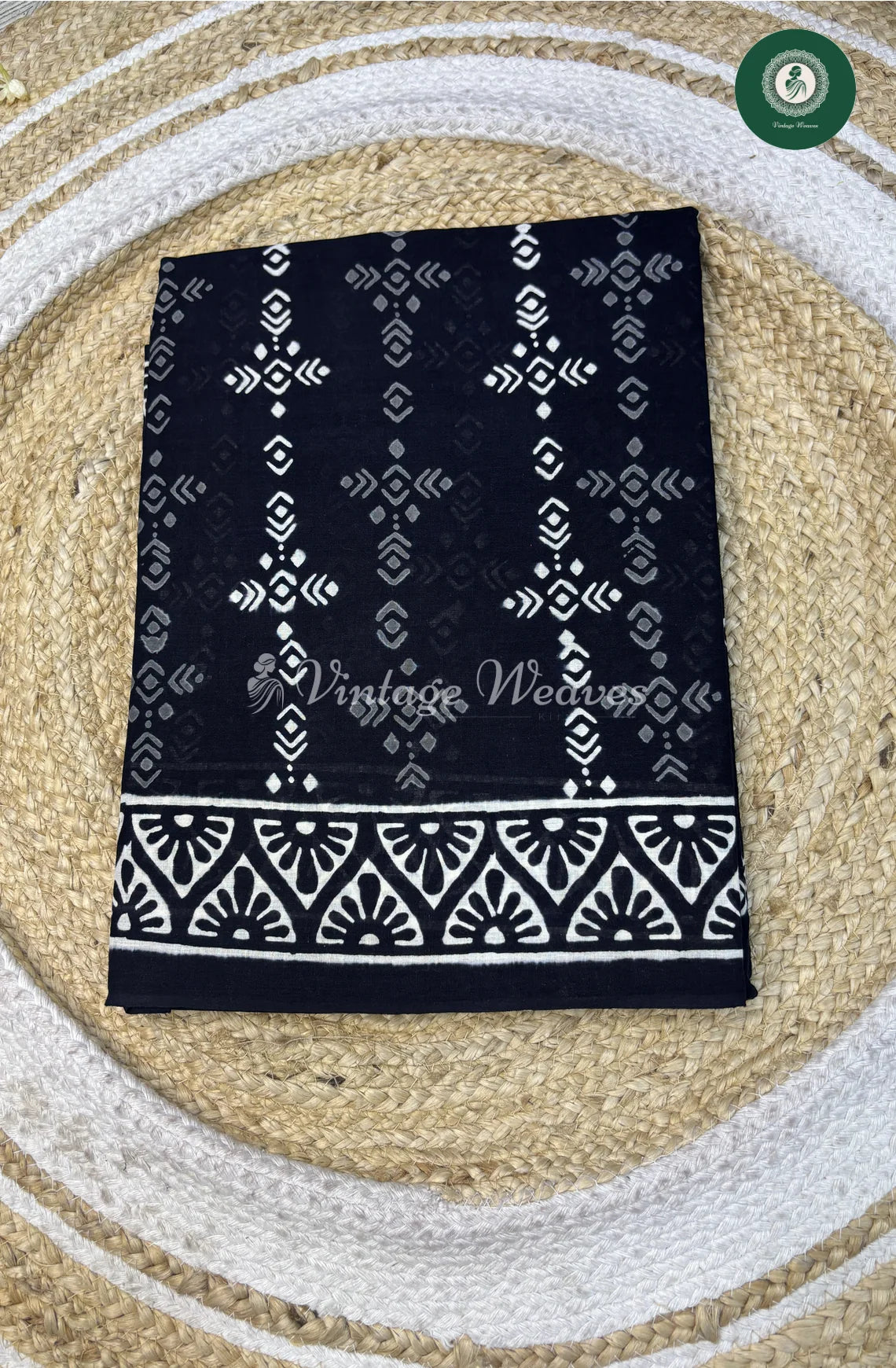 Premium MulCotton Saree-Black Dot