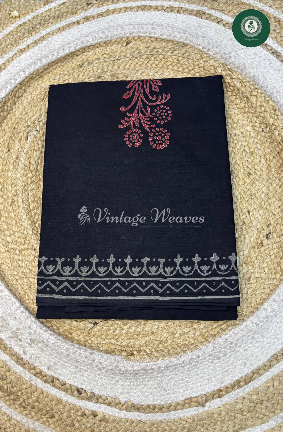 Premium MulCotton Saree-BlackFlower_1