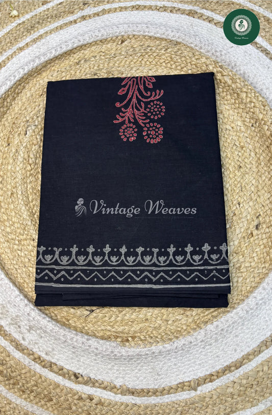 Premium MulCotton Saree-BlackFlower_1