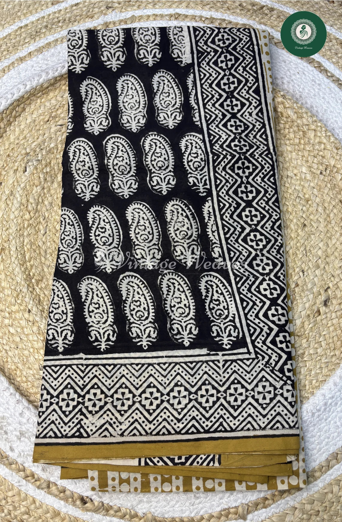 Premium MulCotton Saree-Black MangoPrint