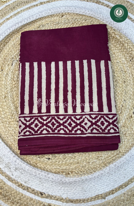 Premium MulCotton Saree-Burgendy Lines