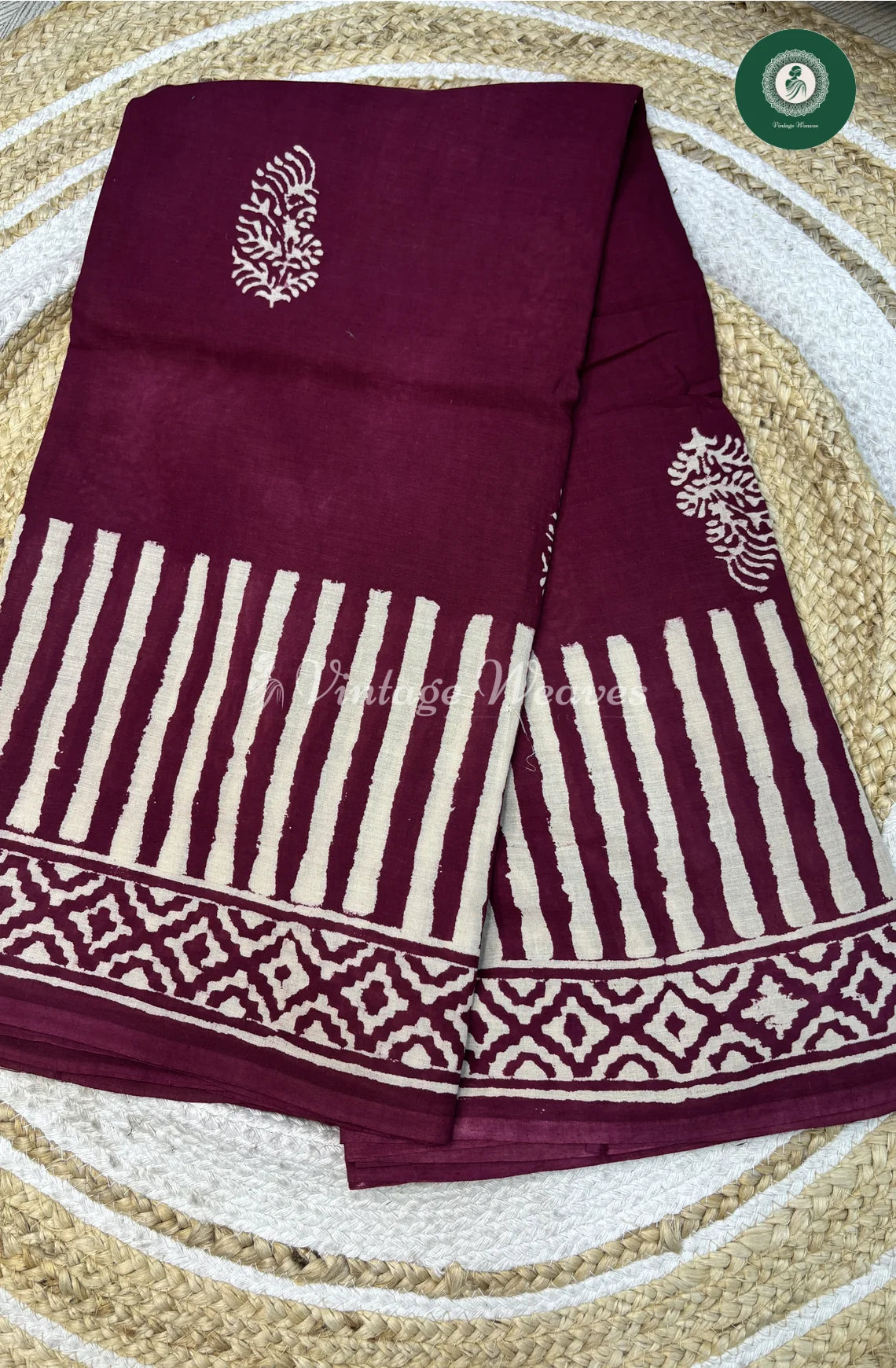 Premium MulCotton Saree-Burgendy Lines