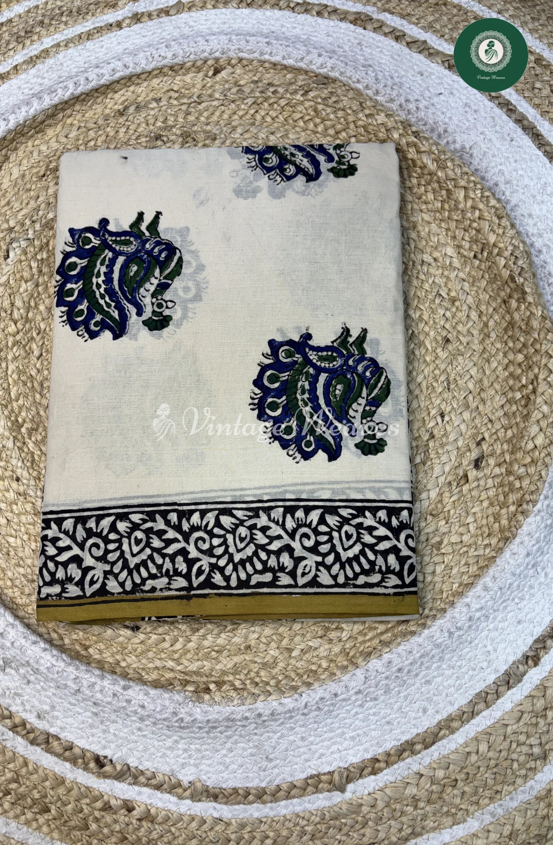 Premium MulCotton Saree-Cream Peacock