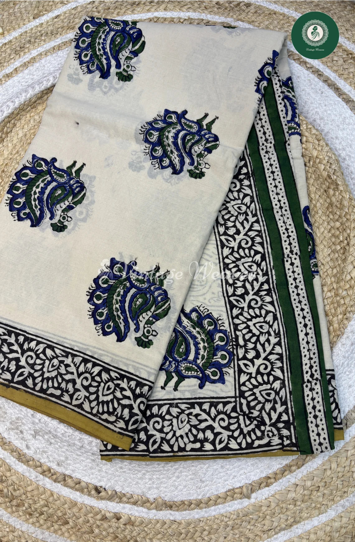 Premium MulCotton Saree-Cream Peacock