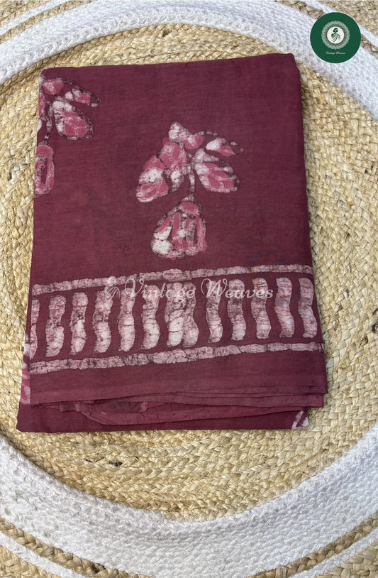 Premium MulCotton Saree-Flowerprint Wine_1