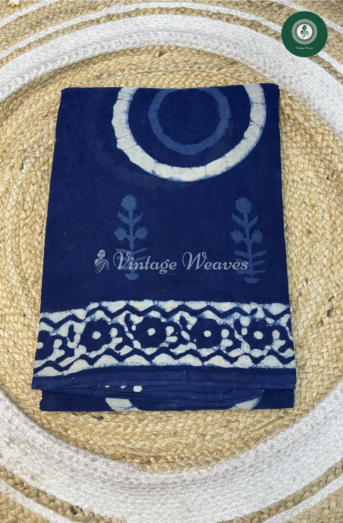 Premium MulCotton Saree-Indigo circle_1