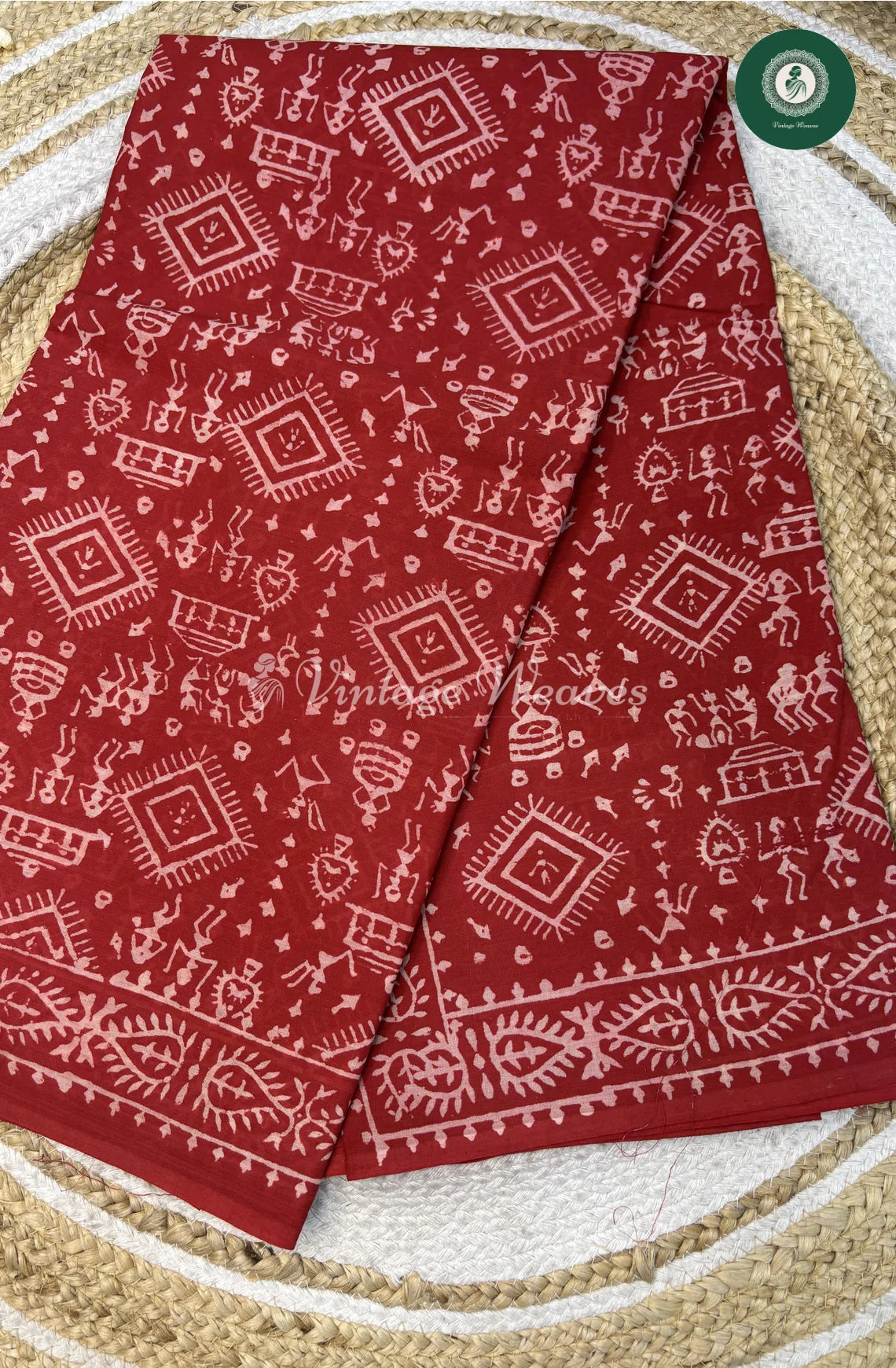 Premium MulCotton Saree-Red Varli