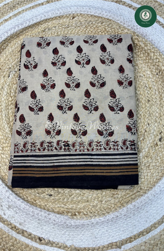 Premium MulCotton Saree-SandelFlower