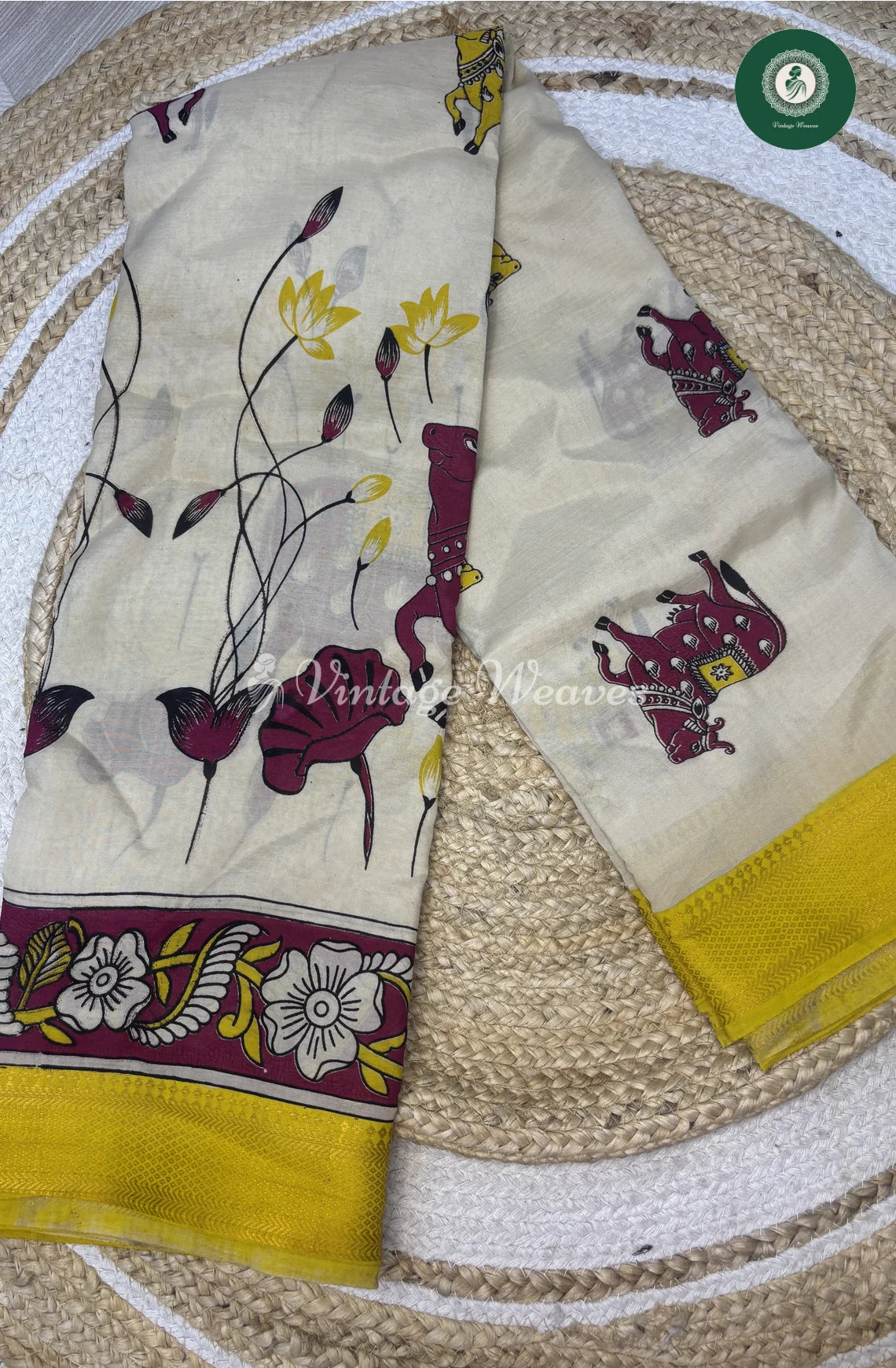 Premium Nizam Border Kalamkari Saree-Skin