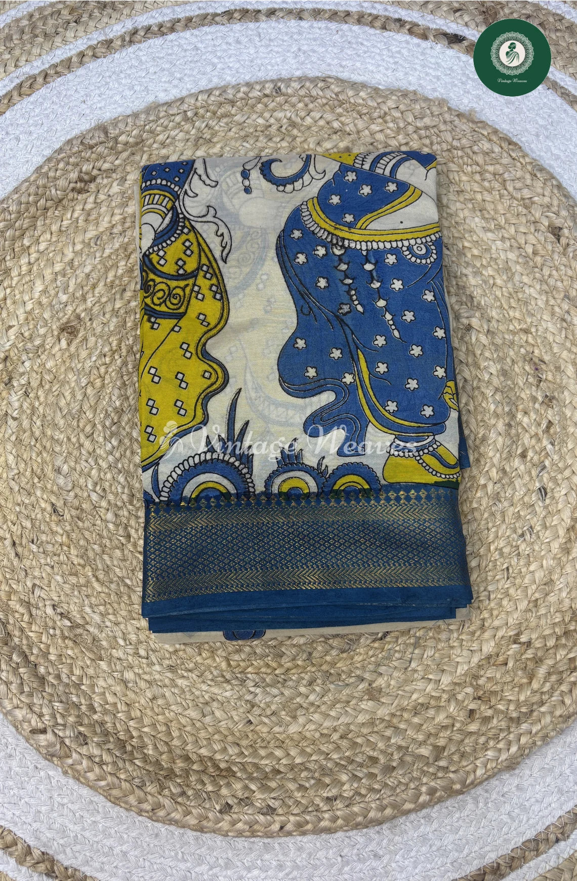 Premium Nizam Border Kalamkari Saree-SkinwithBlue