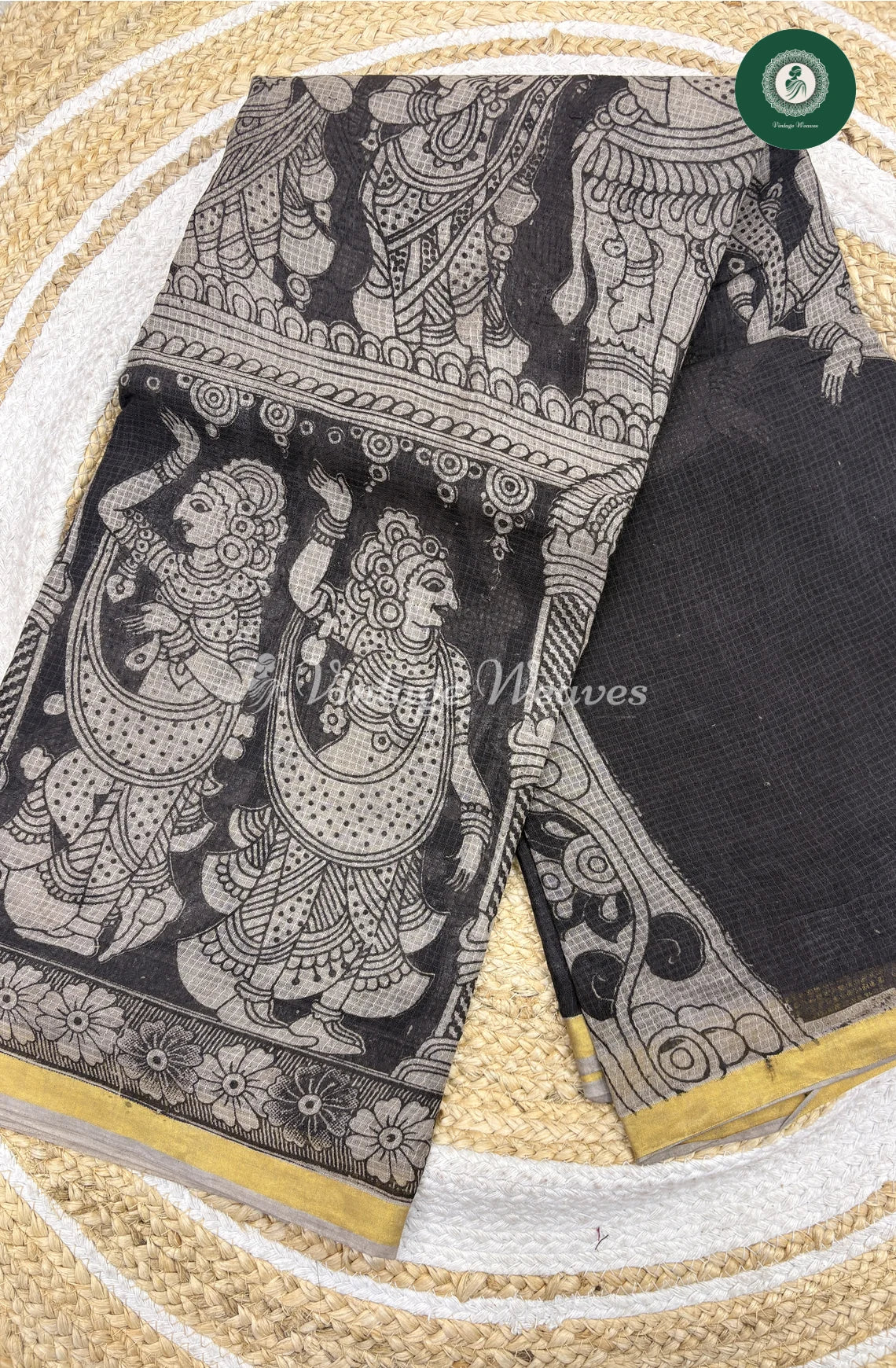 Premium Traditional Dancer Kalamkari Kota Saree-Black