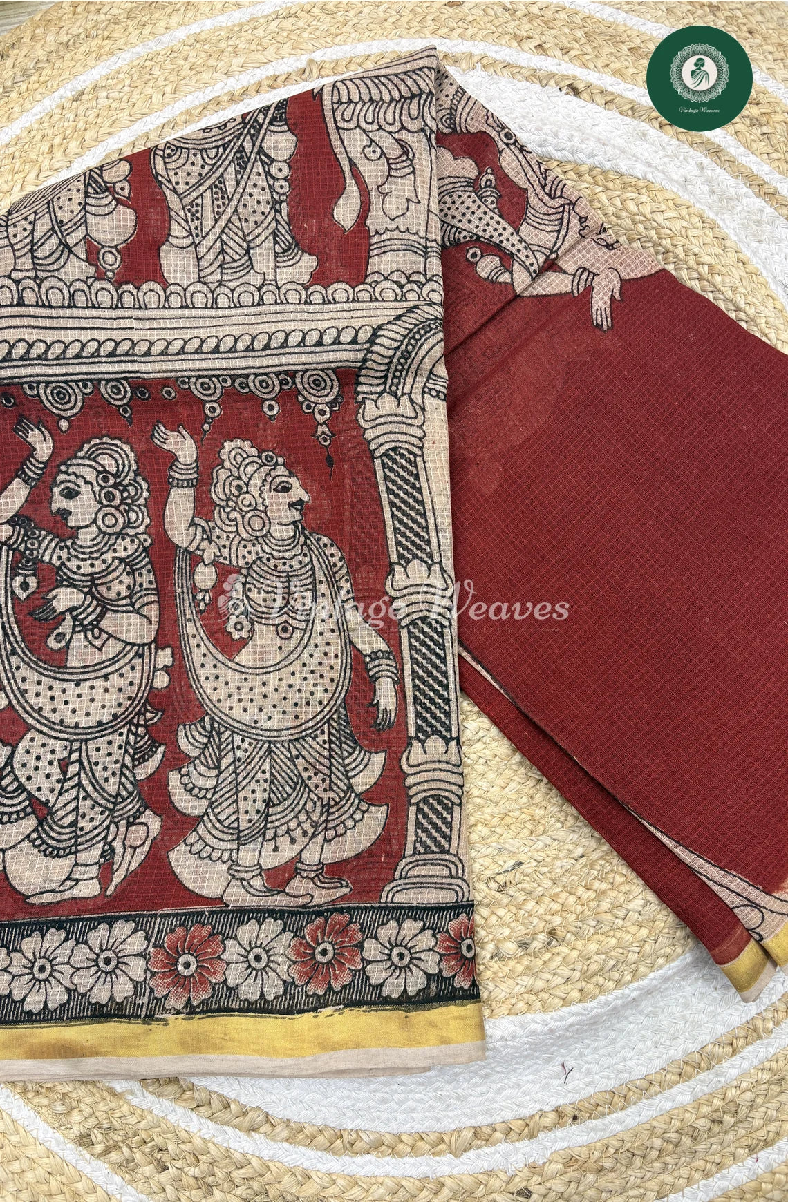 Premium Traditional Dancer Kalamkari Kota Saree-Marron