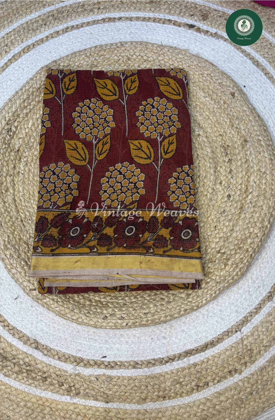 Premium Traditional Kalamkari Kota Flower-Red