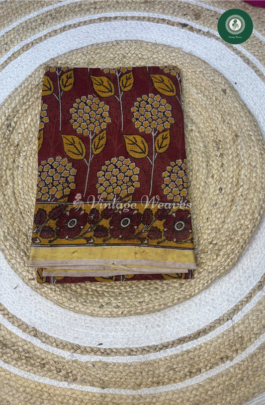 Premium Traditional Kalamkari Kota Flower-Red