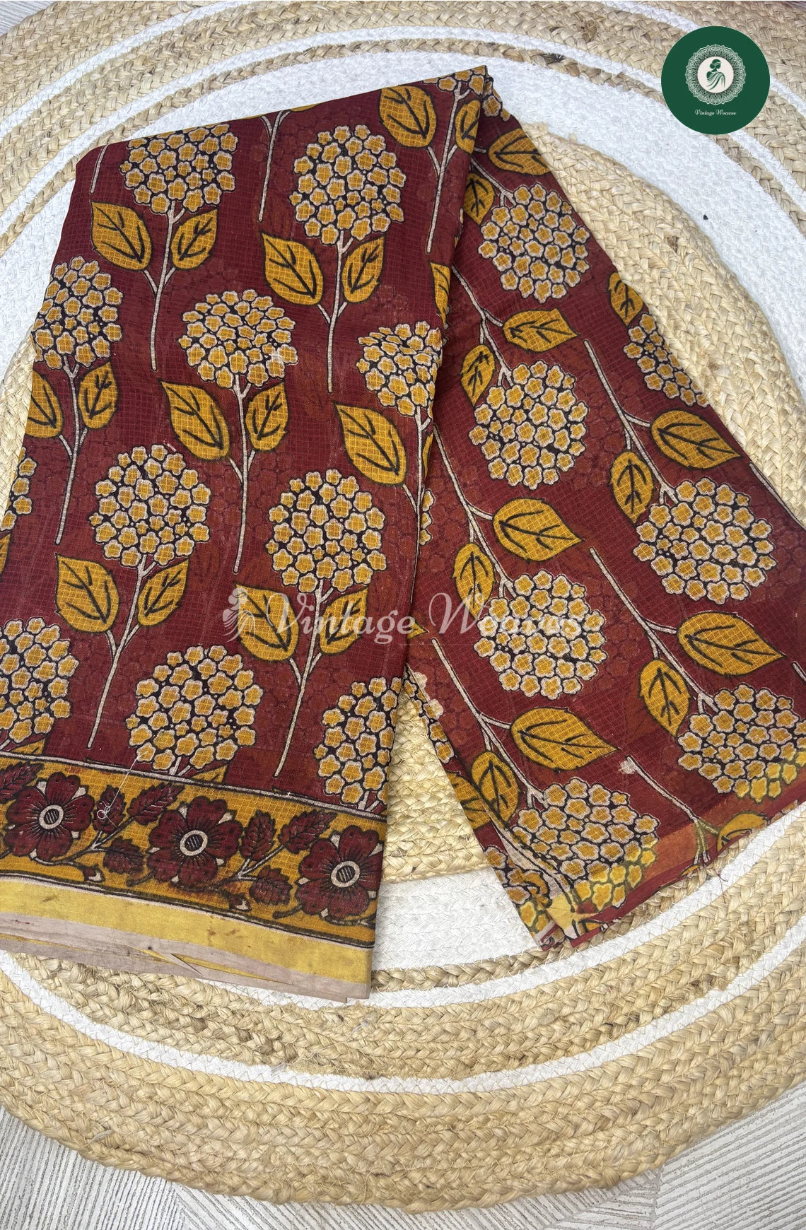 Premium Traditional Kalamkari Kota Flower-Red
