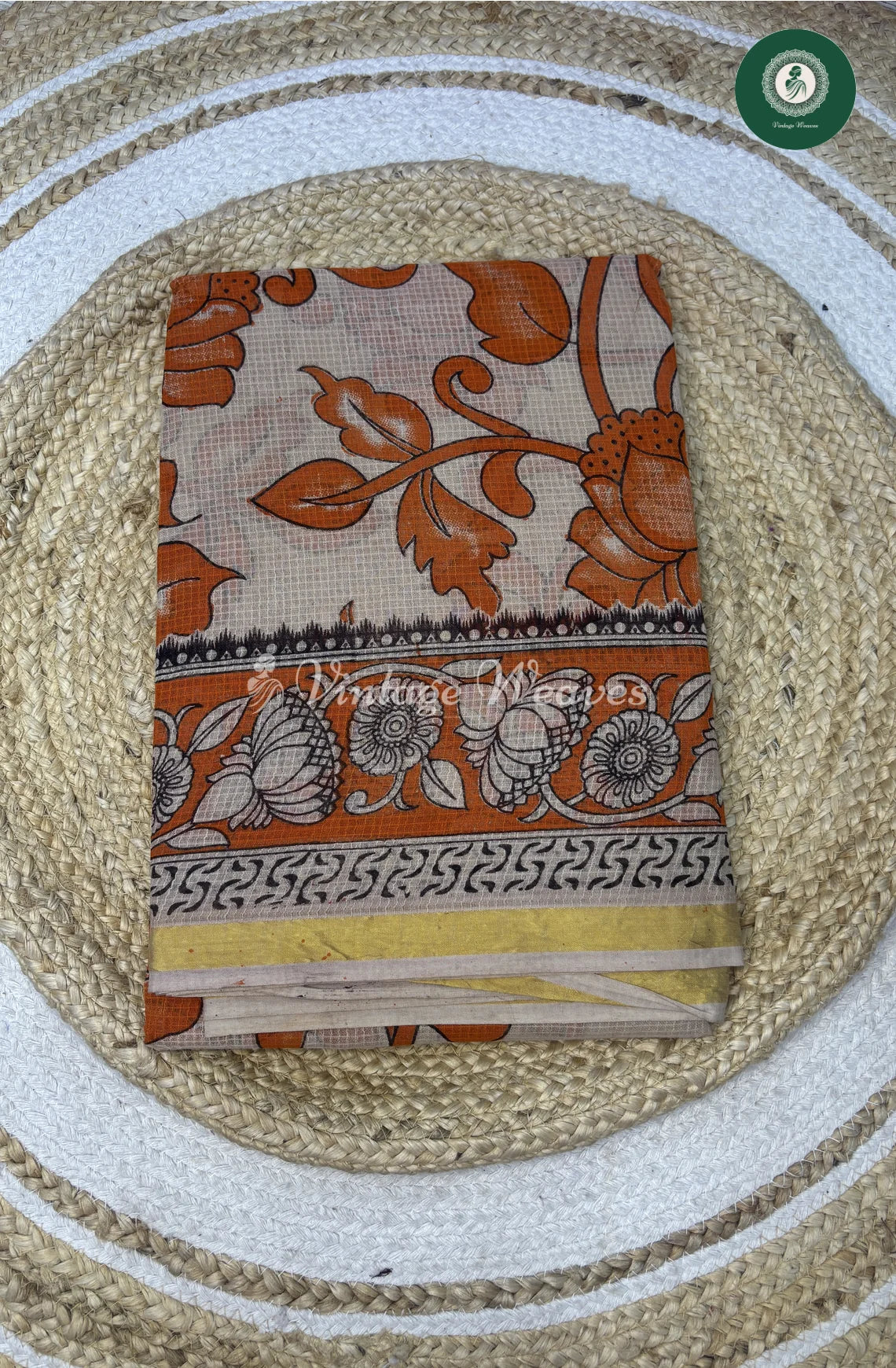 Premium Traditional Kalamkari Kota Leaf-SkinwithOrange