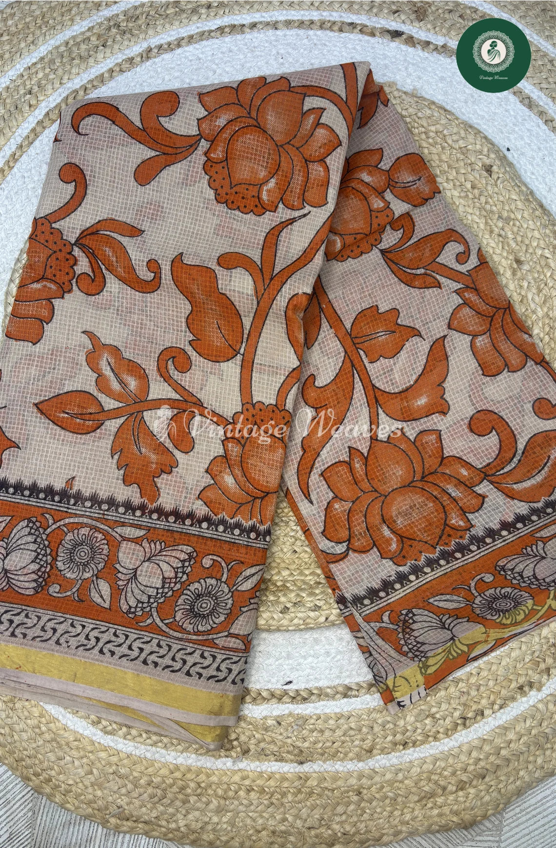 Premium Traditional Kalamkari Kota Leaf-SkinwithOrange