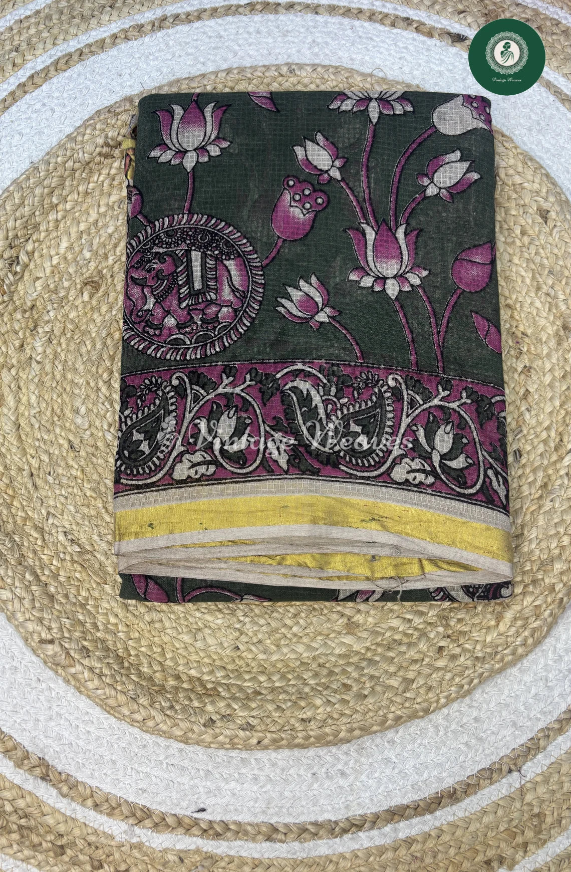 Premium Traditional Kalamkari Kota Lotus-Green