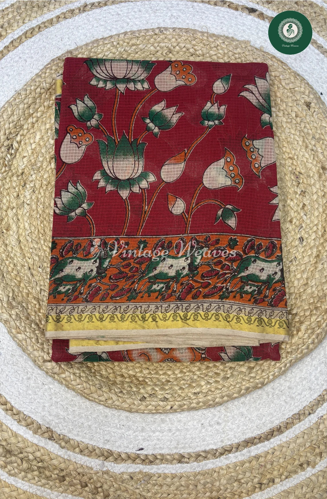 Premium Traditional Kalamkari Kota Lotus-Red