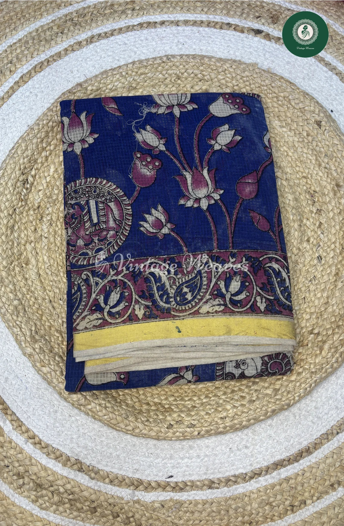 Premium Traditional Kalamkari Kota LotusPrint-Blue