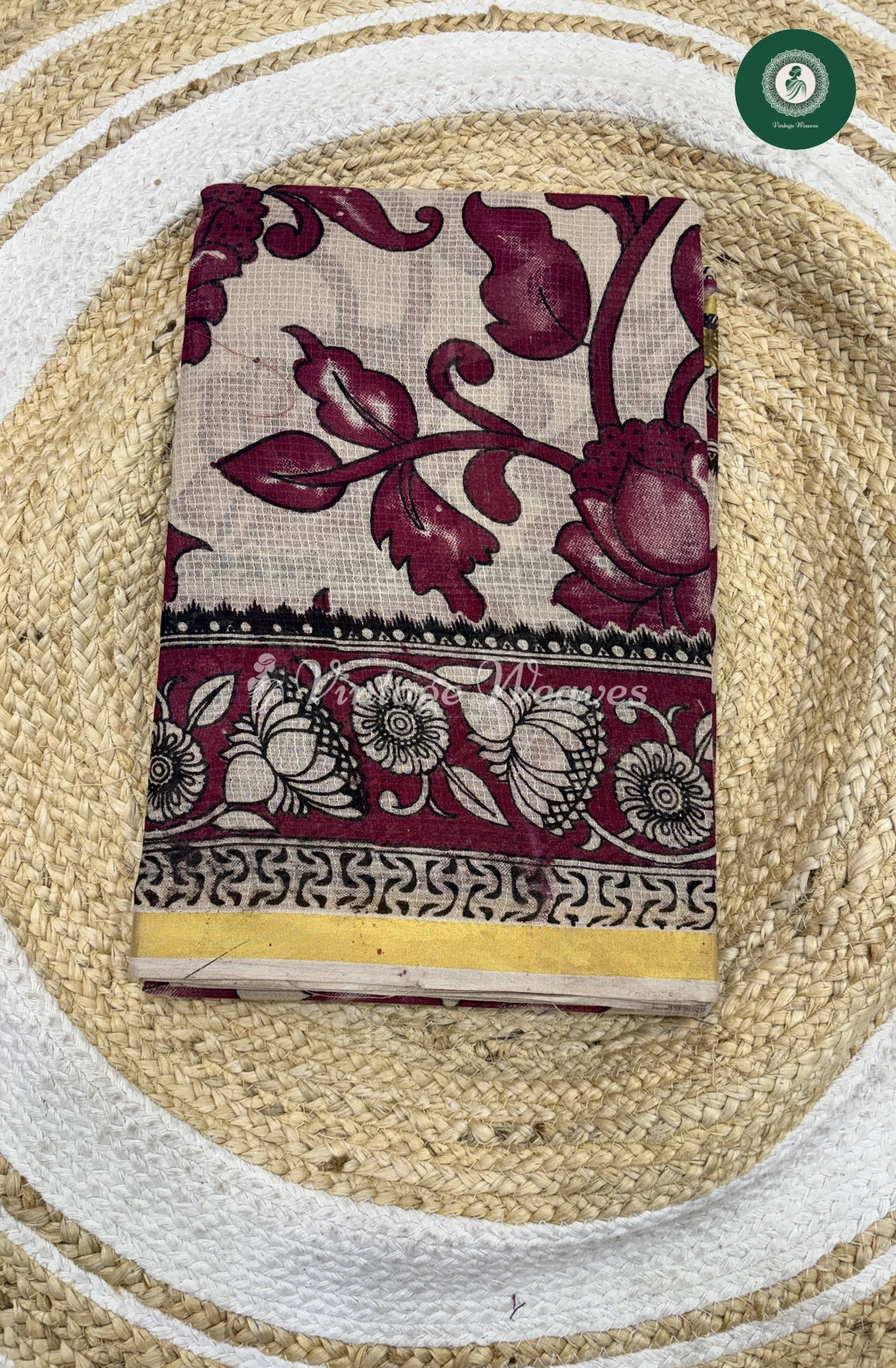 Premium Traditional Kalamkari Kota Saree-HalfWhite Flower