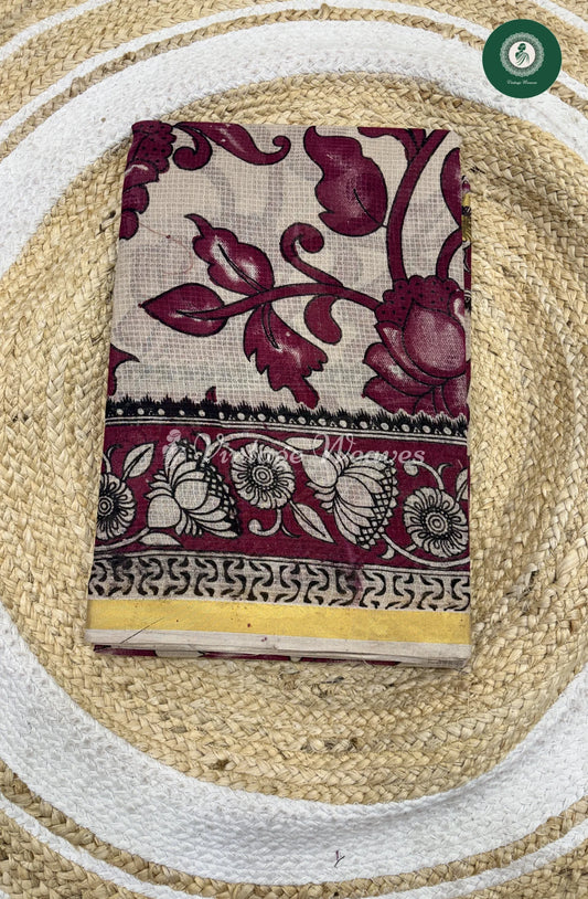 Premium Traditional Kalamkari Kota Saree-HalfWhite Flower